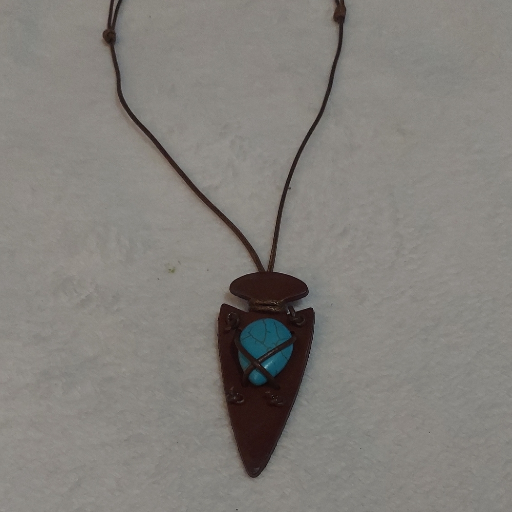 6/$10 Artisan Brown and Turquoise Pendant Necklace